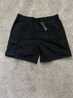 Fashion Nova Men's Black Cargo Drawstring Shorts - Utility Pockets
